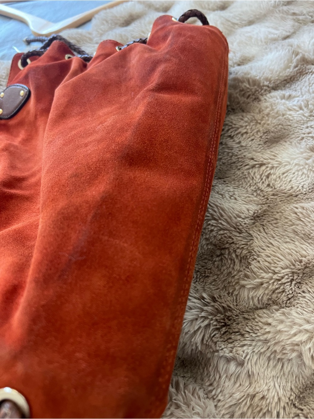 Michael Kors Rust Suede Tote/Hobo with Braided Brown Handles - Picture 4 of 11